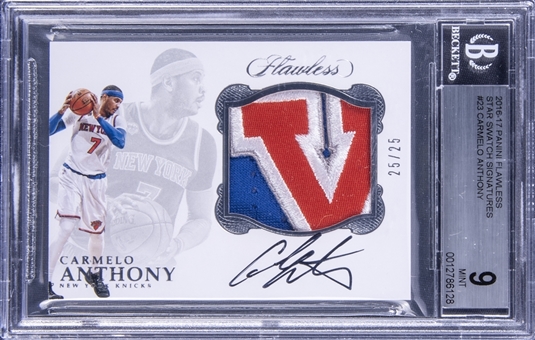 2016-17 Panini Flawless Star Swatch Signatures #23 Carmelo Anthony Signed Jersey Patch Card (#25/25) - BGS MINT 9/BGS 10